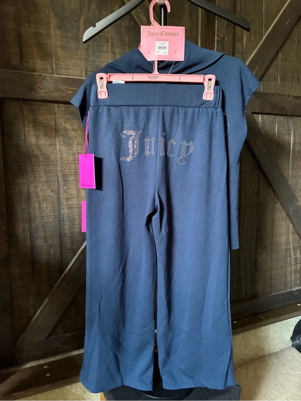 Juicy Couture Navy Short-Sleeve Zip Polo Top & Pants Set